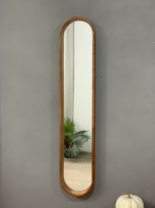 9.5x2x47.2' Decorative Rubber Frame Mirror with Elongated Oval Frame, Brown