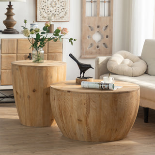 Vintage Style Bucket Shaped Coffee Table Set for Office, Dining Room and Living Room(Set of Two Pieces)