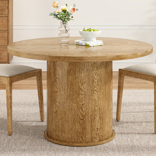 43' Round Dining Table for 4 People, Small Kitchen Dining Table with Wood Top and Sturdy Metal Pedestal Base, Modern Round Dinner Table for Dining Room, Easy Assembly