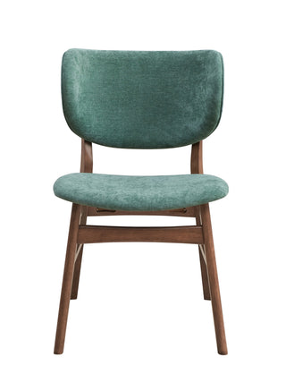 Mid-Century Modern Dining Chairs Set of 2 – Sleek Green Upholstered Side Chairs with Walnut Finish Wooden Legs, Ergonomic Curved Backrest, High-End Contemporary Kitchen Furniture