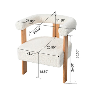 Mid-Century Modern Barrel Accent Chair, Upholstered Kitchen & Dining Room Chairs with Arms, Teddy Velvet Boucle Accent Chairs Side Chairs for Kitchen Living Room Bedroom, White