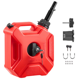 Fuel Container, 1.3 Gallon, Gas Can with Spout and Lockable Bracket, 15 L/min Max Flow Rate, Secure & Leak-proof, Portable Flat Fluid Container for Most Cars Motorcycle ATV UTV, Red
