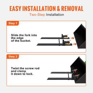4000 LBS Clamp-On Pallet Forks, 60" Heavy Duty Tractor Bucket Forks with Adjustable Stabilizer Bar for Loader & Skid Steer