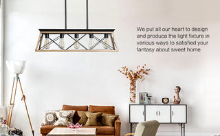 32' Oak Industrial 5-Light Pendant Chandelier, Modern Metal Cage Design, Adjustable Hanging Light for Dining Room, Kitchen, Living Room (No Bulbs)