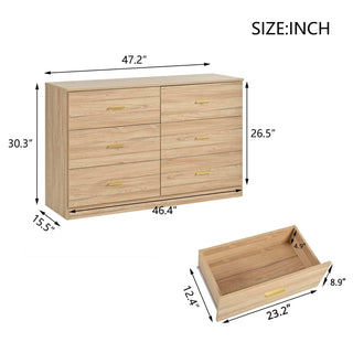 Modern Natural 6-Drawer Dresser for Bedroom - Ample Storage Wide Chest of Drawers, Sturdy & Safe