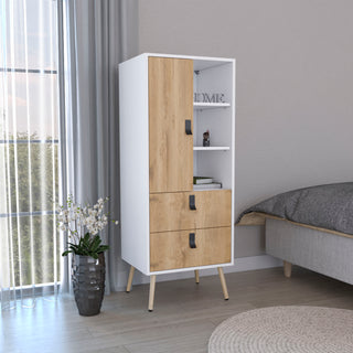 Huna Tall Dresser | 2-Drawer Storage Unit with Door and; Open Shelves