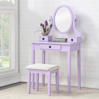   Moniys Wood Moniya Makeup Vanity Table and Stool Set, Purple - Modern Dressing Table with Mirror
