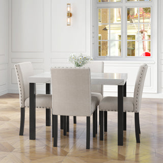 5-Piece Dining Set – Imitation Marble Tabletop with Solid Wood Table & 4 Chairs, Space-Saving Kitchen & Dining Room Furniture Set