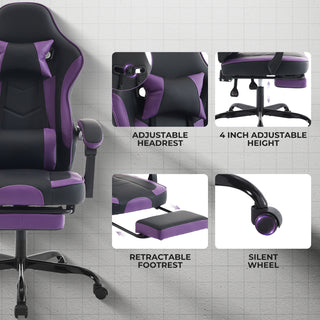 Black &amp; Purple Gaming Chair | Ergonomic w/ Footrest, Massage Lumbar &amp; 300lb Capacity