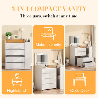 3-in-1 Flip Mirror Vanity Desk with LED Lights, White