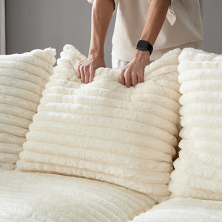 Beige 102.4" Plush Corduroy 4-Seat Sofa - Modern Deep Seat Cloud Couch with Pillows