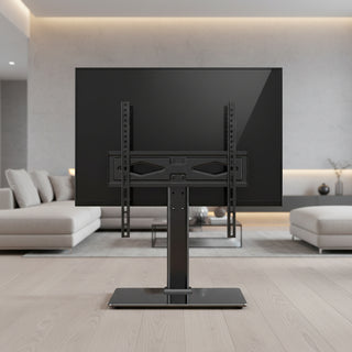 TV Stand Mount, Swivel Universal TV Stand for 32 to 55 inch TVs, Height Adjustable Portable Floor TV Stand with Tempered Glass Base for Bedroom, Living Room