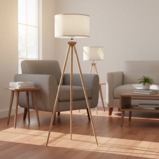 Lirios Three-Legged Wooden Strip Tall Corner Floor Lamp | Natural Wood Finish, Energy Efficient LED