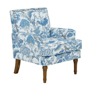 Botanical Print Accent Chair with Nailhead Trim, Blue Floral