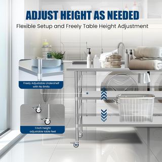 60x24 Inch Stainless Steel Table with Wheels | Commercial Prep & Work Table with 2 Adjustable Shelves