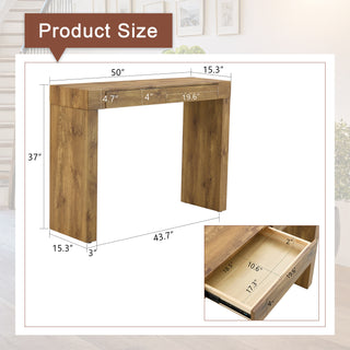 Elegant Natural Wood Grain Bar Table-50 Inches Long, a Practical Choice foElegant Natural Wood Grain Bar Table - 50 Inches Long with Two Drawers, Versatile Bar Table or Desk for Modern Homesr Modern Homes.Wood Grain Texture Sticker,Equipped With Two Drawers.Serving As A Bar Table Or A Desk.