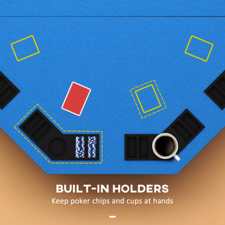 Soozier Poker Table Foldable 47" Octagon Casino Table Blackjack Texas Holdem Poker Table for 8 Players with Chips Tray and Cup Holders, Blue