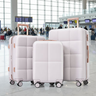 Luggage Set of 3, Airline Certified Carry-on Luggage with Cup Holder, ABS Hard Shell Luggage with Spinner Wheels, light grey