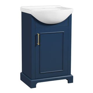 French Style 20-inch Bathroom Vanity with Bulged Ceramic Sink, Blue Solid Wood+MDF Cabinet, Soft-Close Door, Freestanding Single Unit