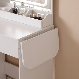 White Vanity Desk with Lighted Mirror & Power Outlet | Makeup Table with Storage Drawers & Cabinet