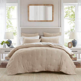 3-Piece King Cotton Gauze  Embroidered Quilt Set,Taupe