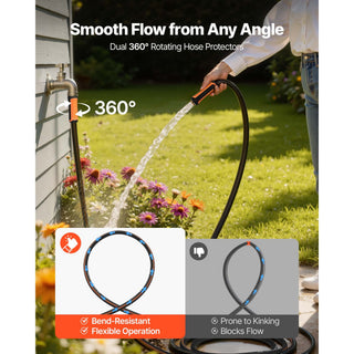 Garden Hose, 75 ft 5/8' Heavy Duty 4-Layer Rubber Water Hose, 150PSI Working & 600PSI Burst, Flexible & Non-kink Outdoor Waterhose with 3/4' Fitting, Lightweight Hoses for Gardening Cleaning