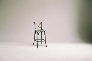 Antique Turquoise Metal Bar Chair - Vintage Style Bar Stool with Wooden Seat - Industrial Grade Metal Frame Dining Furniture - Heavy Duty Rustic Kitchen Counter Chair - 1pc High-Back Vintage Bar Stool