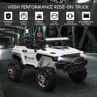 Aosom 53" 2-Seater 12V Police Ride-On Truck - Remote & Siren, White