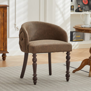 Hand-pulled buckle decoration PU Dining Chair,Accent Leisure Chair, Mid-Century Modern Arm Chair with Solid Wood Armrests and Legs, 1-Seat Cushioned Sofa for Living Room Bedroom,Brown color,SW1865BR