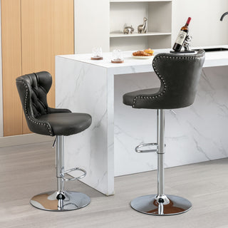 Swivel PU Barstools with Adjustable Seat Height (25-33 Inch), Modern Upholstered Chrome Base Bar Stools with Backs, Comfortable Tufted Design for Home, Pub, and Kitchen Island, Olive Green, SW1844GY