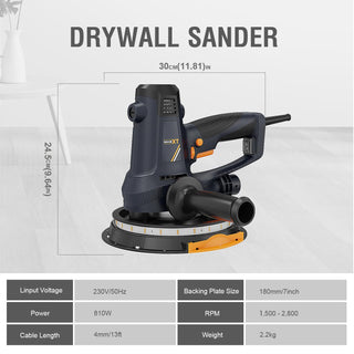 Handheld Drywall Sander 810W, Electric Sander for Walls,Rough and fine Sanding, 1500-2800RPM Variable Speed, Upgraded Pad, Adjustable Suction, Self-Dust-Extraction (120, Volts)