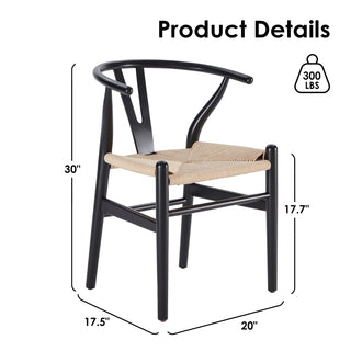 Fully Assembled Wood Wishbone Dining Chairs Set of 2 - Mid Century Modern Wishbone Chair for Beach House - Natural Wood Dining Furniture with Hemp Seat - Industrial Grade Heavy Duty Boho Dining Chairs - Solid Wood Side Chairs