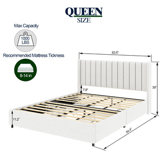 Anda Queen Size Boucle Platform Bed - 4-Drawer Storage, Tufted Headboard