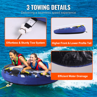 Towable Tube for Boating, 340 lbs, 1-2 Riders Inflatable Boat Tubes and Towables, 51.8' Round Water Sport Towable Tube for Boat to Pull, Full Nylon Cover, EVA Grab Handles and Speed Safety Valve