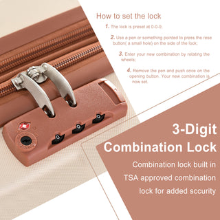 Hardshell Luggage, Lightweight Durable ABS Suitcases with Double Wheels, Expandable 28-inch Checked Luggage 28' (White Brown)