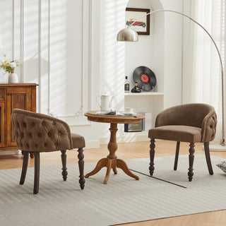 Hand-pulled buckle decoration PU Dining Chair,Accent Leisure Chair, Mid-Century Modern Arm Chair with Solid Wood Armrests and Legs, 1-Seat Cushioned Sofa for Living Room Bedroom,Brown color,SW1865BR