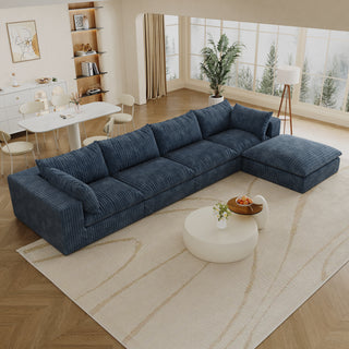157.6" Cloud Sofa - Corduroy Deep Seat Couch, No Assembly, Blue