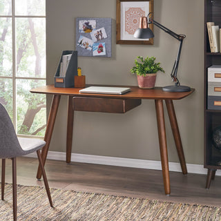 Modern Study Computer Desk with Drawer – Walnut Writing Desk for Home Office, Study Table & Workstation