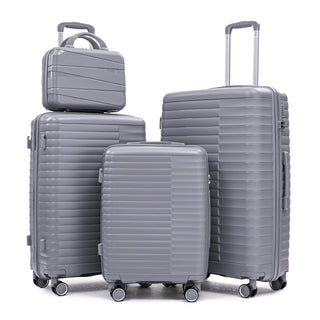 14'/20'/24'/28'  4 pcs/set in PP Spinner Wheel Luggage, Carry on Suitcase, Iron Pull Rod, Combination Password Lock, 14' Cosmetic Case (Light Gray)
