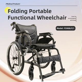 Premium Foldable Lightweight Transport Wheelchair – Adjustable Handrail, Double Brakes, Breathable Seat, for Adults & Elderly, Grey