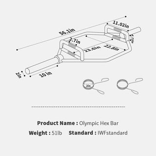  Olympic Hex Bar - 56" Chrome Trap Bar, 1000Lbs Capacity