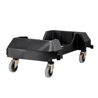 Slim trash can dolly with foot-pedal release in black