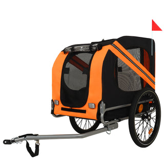 Large Folding Dog Bike Trailer – 120LB Pet Carrier with All-Terrain Wheels, Durable Steel Frame for Cycling, Jogging & Outdoor Adventures – Black & Orange