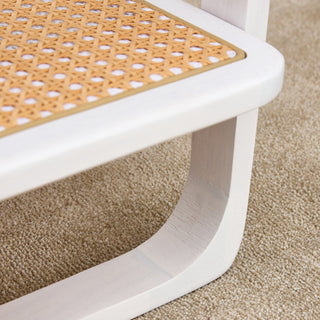 Modern Minimalist White Double-Layered Solid Wood Coffee Table with Glass Top and Imitation Rattan Edge, Rectangular Table for Living Room, Dining Room, and Bedroom