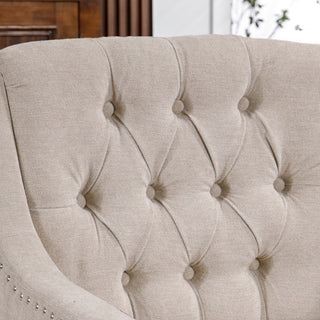 Beige Accent Chair, Living Room Chair, Footrest Chair Set with Vintage Brass Studs, Button Tufted Upholstered Armchair for Living Room, Comfy Reading Chair for Bedroom, Reception Room