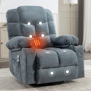 Oversized Massage Rocker Recliner Chair (Blue) | Manual Massage, Heat, USB &amp; 2 Cup Holders