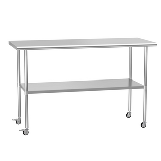 Stainless Steel Work Table 24x60 Inches with Wheels | Commercial Prep Table with Adjustable Undershelf