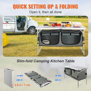 Folding camping kitchen table with carrying bag and 3 adjustable heights