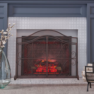 Decorative Fireplace Screen with Spark Guard | Heavy-Duty Tri-Fold Fire Screen for Safety