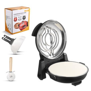 Pizza Oven, 12 in Electric Pizza Maker, 1200W Electric Pizzas Cooker with Cordierite Stone, 5-Mode Temperature Control, Viewing Window for Precise Cooking, Heats up to 788 ˚F, for Home (Black)